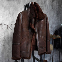 Men's Shearling Leather Jacket  Dark Brown B3 Jacket Original Flying Jacket Men's Fur Coat Aviation Leathercraft Pilots Coat WZ