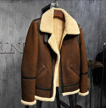 Men's Shearling Leather Jacket  Dark Brown B3 Jacket Original Flying Jacket Men's Fur Coat Aviation Leathercraft Pilots Coat WZ